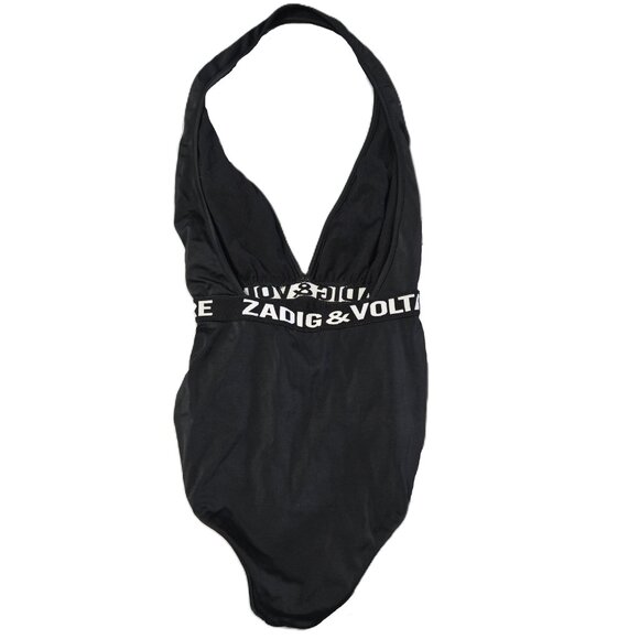Zadig & Voltaire Sz 4 Womens Black Logo Halter One Piece SwimSuit - Picture 3 of 3
